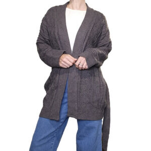 SIZE M Kit cardigan cable knit open face with tie grey-brown color VICI NWT
